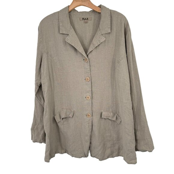 FLAX Women's Linen Blazer Jacket Button-Front Beige size large lagenlook - Picture 1 of 9